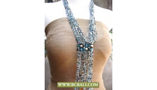 Fashion Necklace Long Braided Beads Glass Pendant